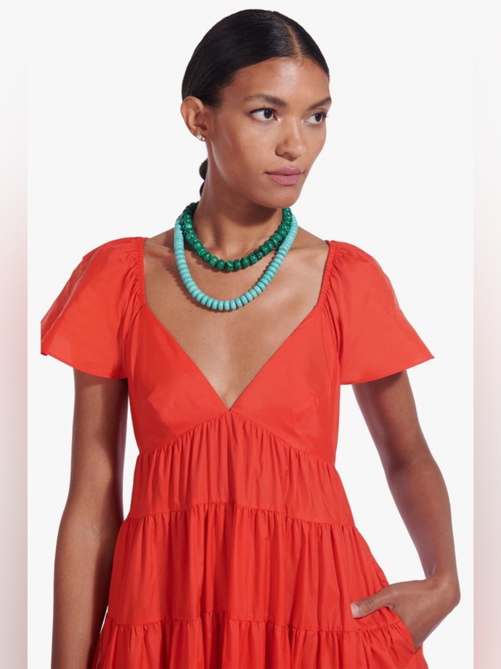 STAUD Corsica Plunging Tiered Maxi Dress Romantic Ruffle Resort Wear - NEW NWT - Picture 2 of 10